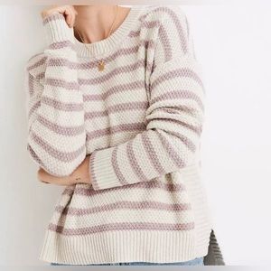 Madewell Striped Pickford Pullover Sweater Pink & Cream Knit Hi-Low
